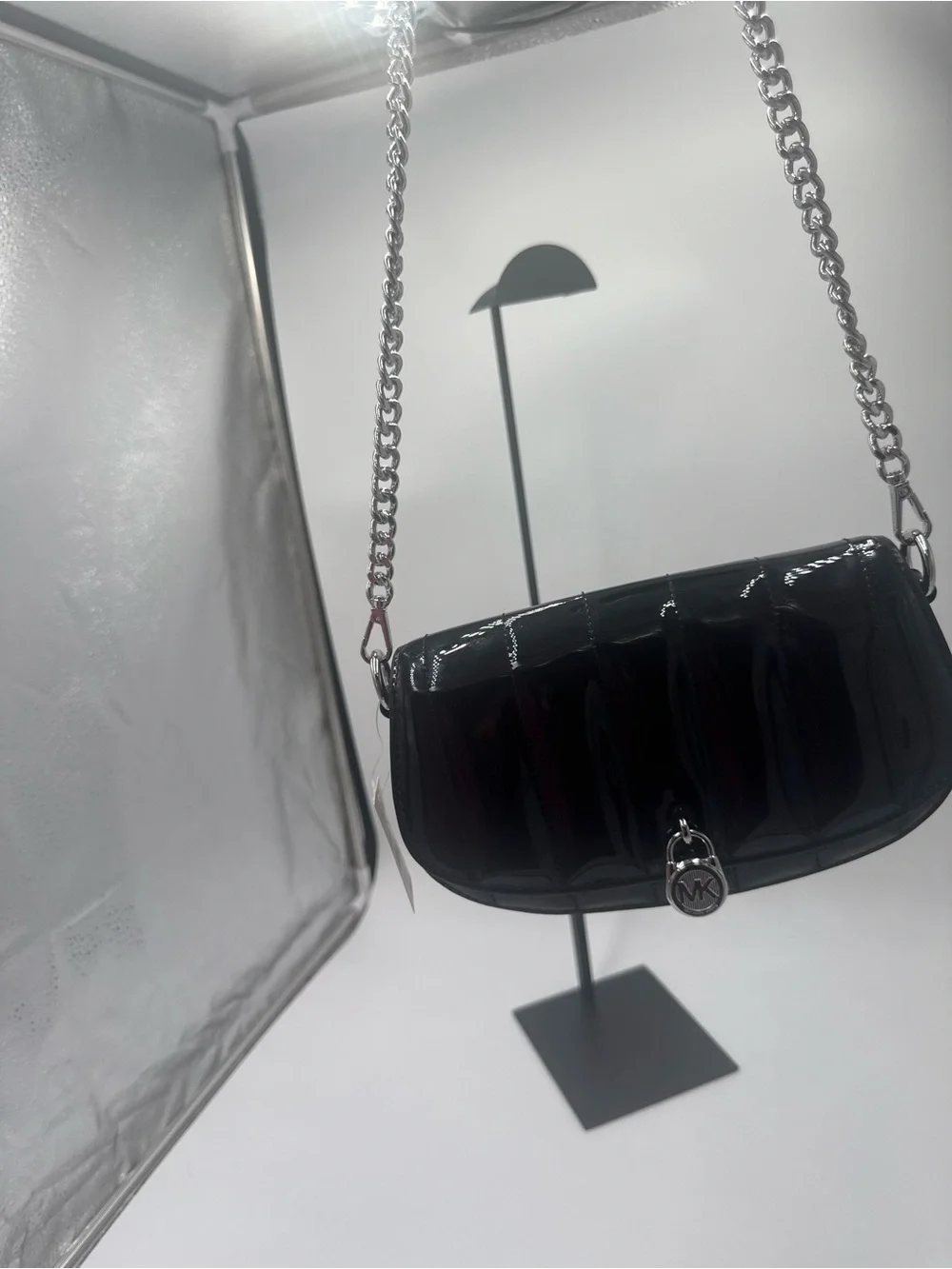 NWT Michael Kors Mila Small Convertible Crossbody in black patent leather